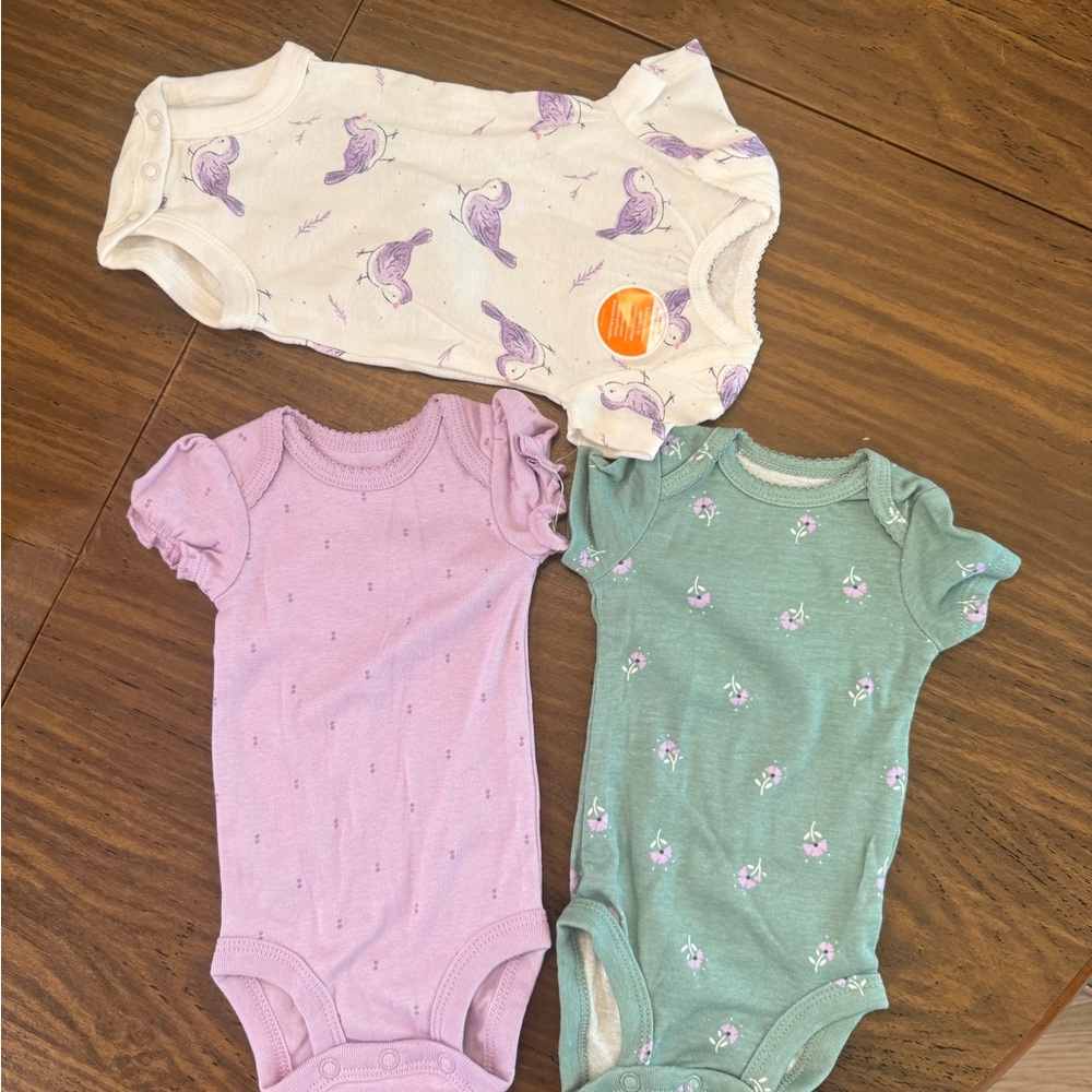 Carter's Cream, Pink, and Green Bodysuit Trio